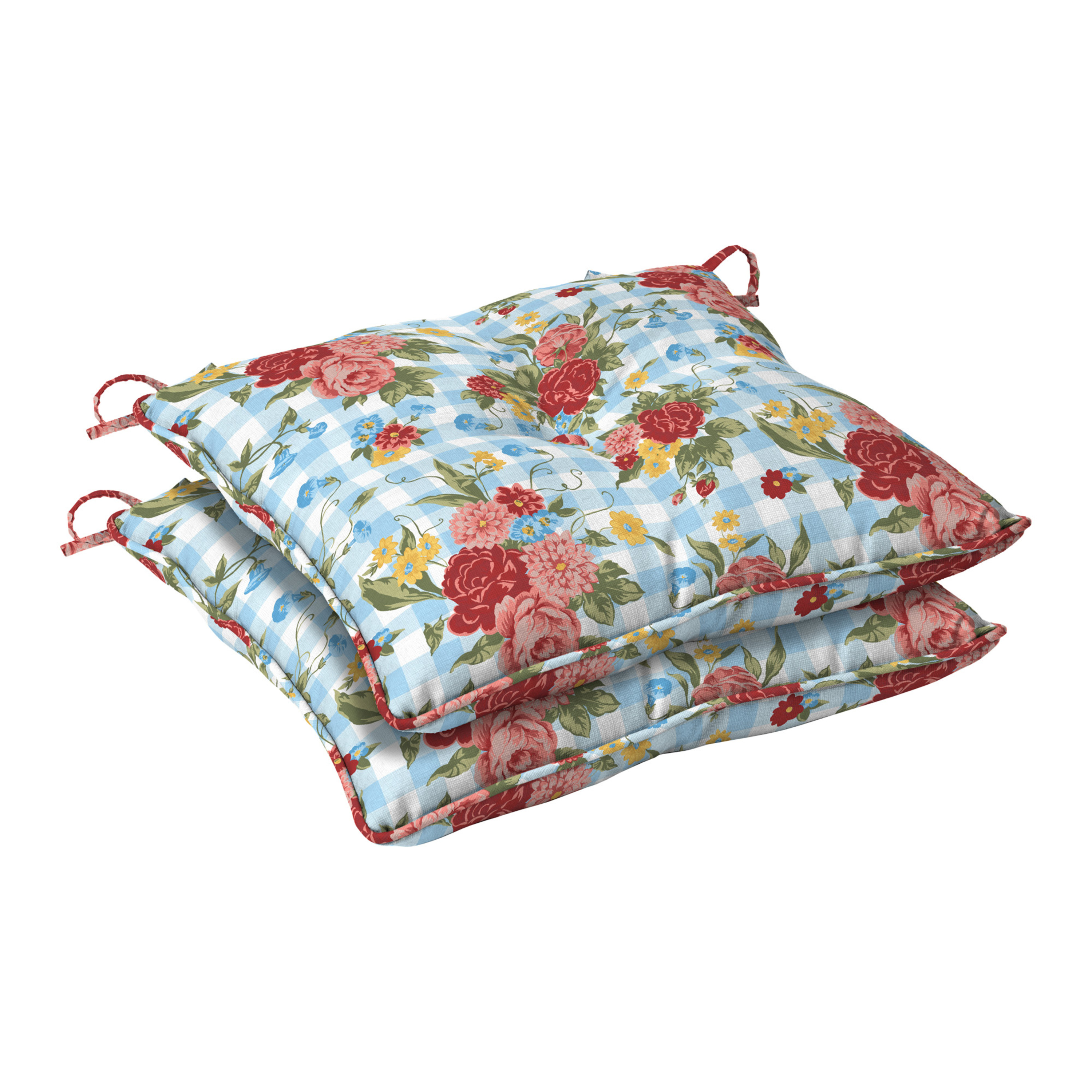 The Pioneer Woman 18" x 19" Multi-color Sweet Rose Outdoor Seat Pad, 2 Pack - image 1 of 10