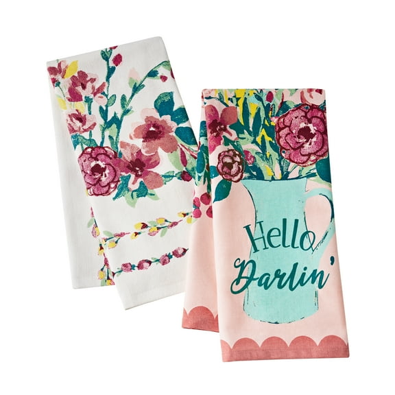 The Pioneer Woman Floral Print Woven Kitchen Towels, Multicolor, 18" x 28", Set of 2