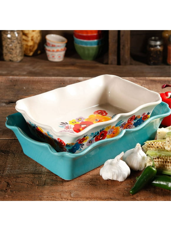 The Pioneer Woman 2-Piece Rectangular Ruffle Top Ceramic Bakeware Set