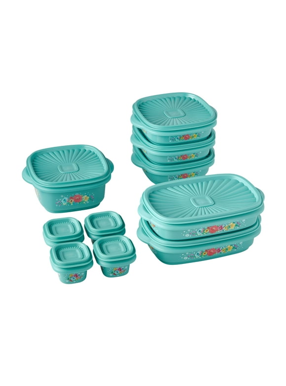 The Pioneer Woman 20 Piece Plastic Food Storage Container Variety Set, Breezy Blossom