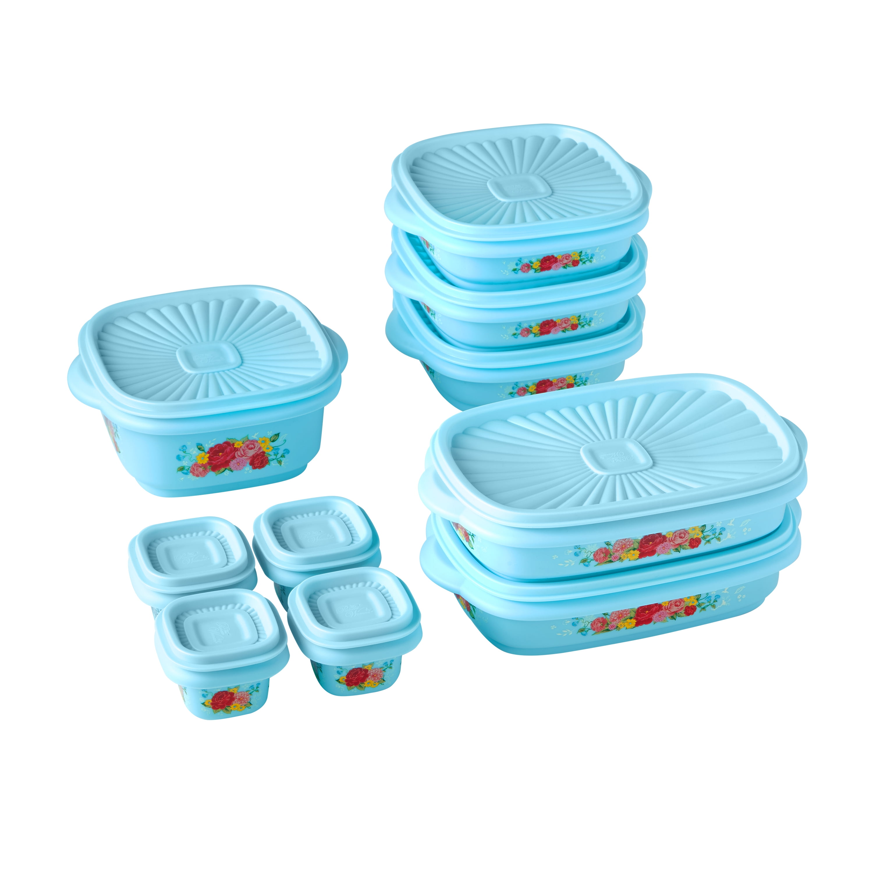 The Pioneer Woman 20 Piece Plastic Food Storage Container Variety Set, Sweet Rose