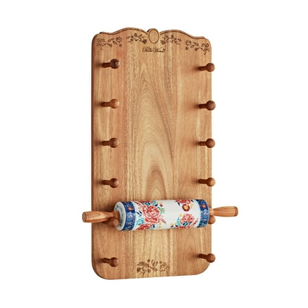 The Pioneer Woman 26-Inch Ceramic French Rolling Pin and Dough Roller with Holder for baking