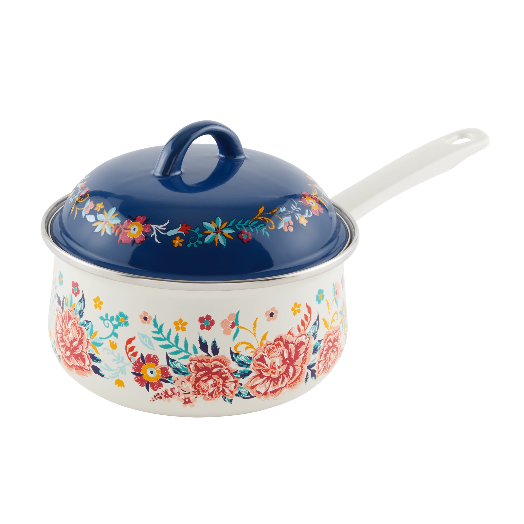 Floral Enamel-on-Steel 2-Quart Saucepan with Lid
