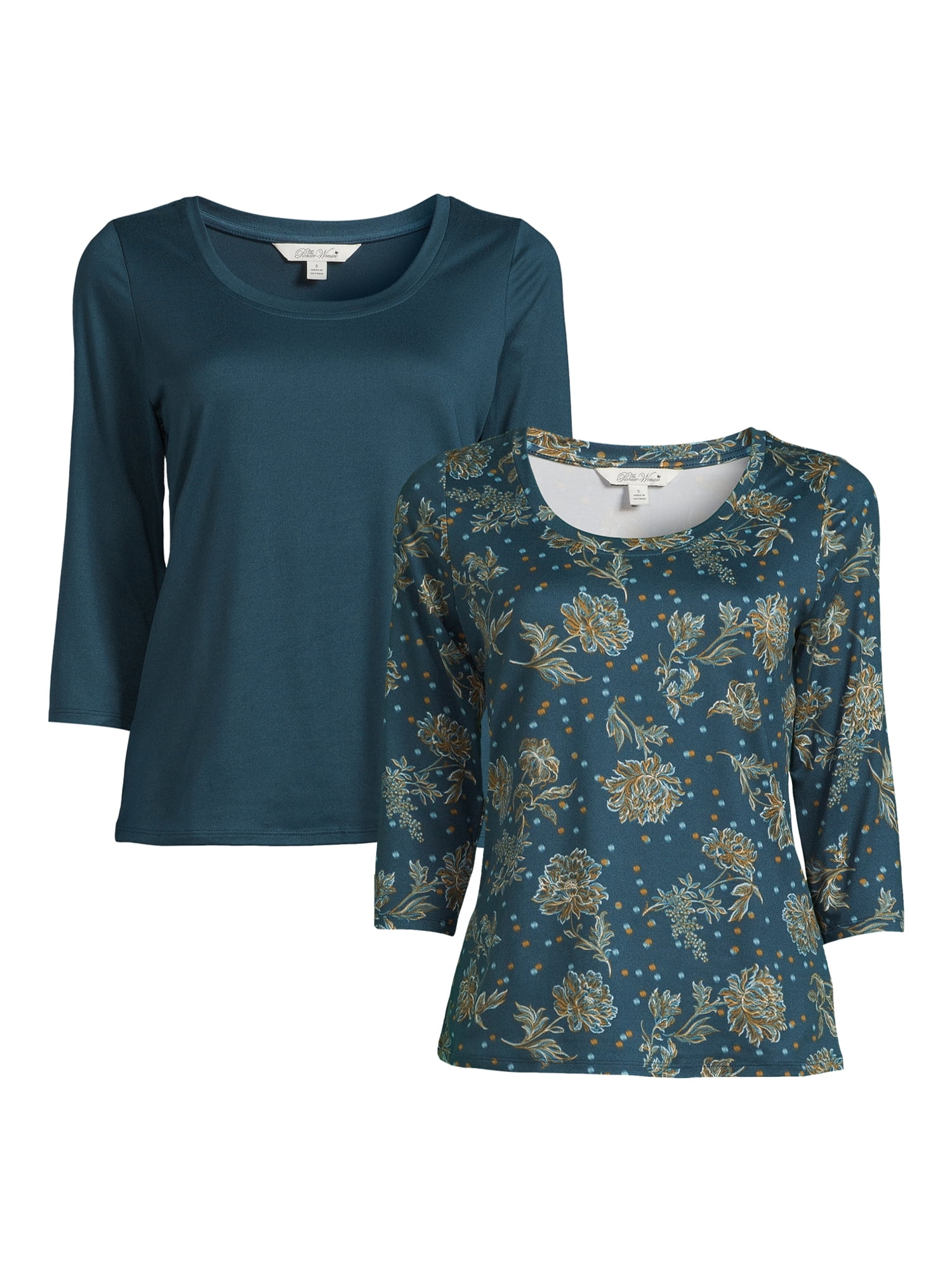 The Pioneer Woman 3/4 Sleeve Scoop Neck T-Shirt, 2-Pack, Sizes XS-3X - Walmart.com