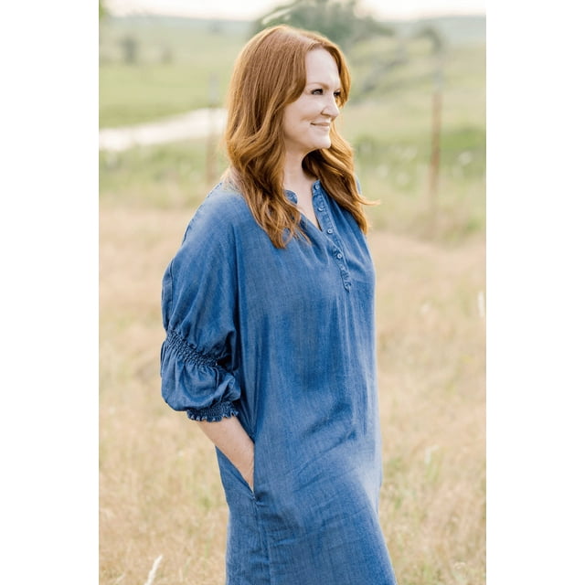 The Pioneer Woman 3/4 Smocked Sleeve Drop Shoulder Dress, Women's, Sizes XS-3X