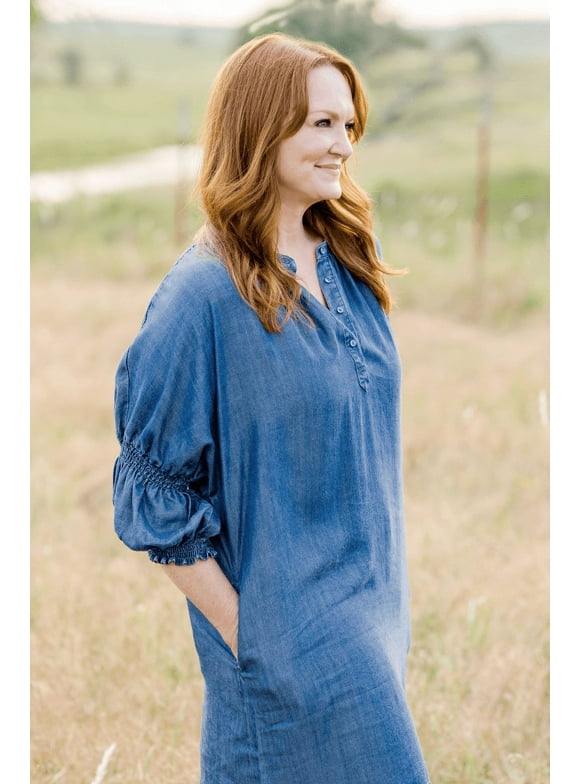 The Pioneer Woman 3/4 Smocked Sleeve Drop Shoulder Dress, Women's, Sizes XS-3X