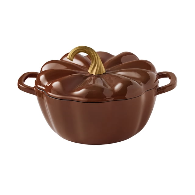 The Pioneer Woman 3.5-Quart Pumpkin Enameled Cast Iron Dutch Oven, Brown