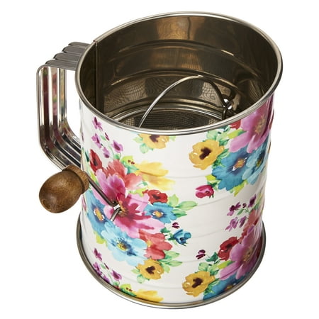 The Pioneer Woman 3-Cup Stainless Steel Crank Flour Sifter and Pastry Cutter, Floral