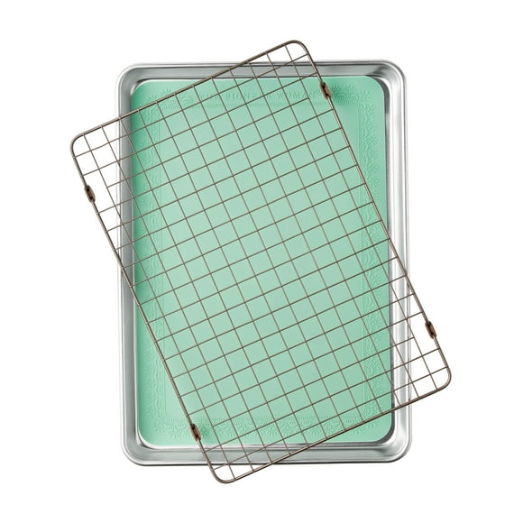 The Pioneer Woman Aluminum Sheet Pan Set with Wire Rack & Silicone Baking Mat, 3-Piece, 13"x18"