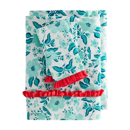 The Pioneer Woman 300 Thread Count Evie Sheet Set, Teal, Full, 4-Pieces