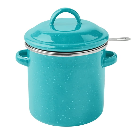 The Pioneer Woman 37-Ounce Enamel on Steel Grease Strainer, Teal Speckle