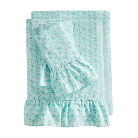 The Pioneer Woman 4-Piece 300 Thread Count Blue Printed Cotton Bed Sheet Set, King