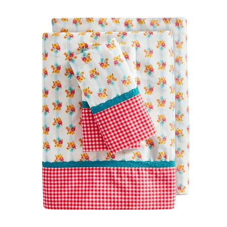 The Pioneer Woman 4-Piece 300 Thread Count Multi-color Printed Cotton Bed Sheet Set, Full