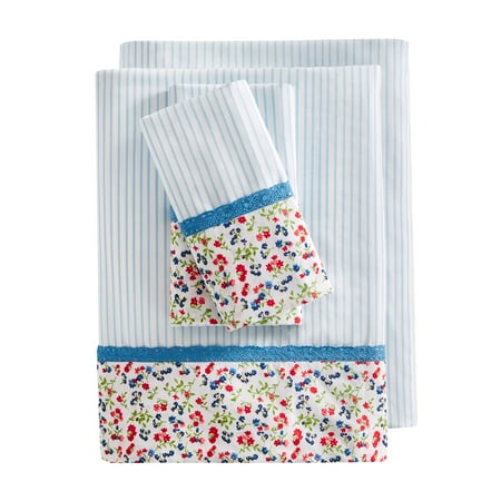 The Pioneer Woman 4-Piece 300 Thread Count Multi-color Printed Cotton Bed Sheet Set, King