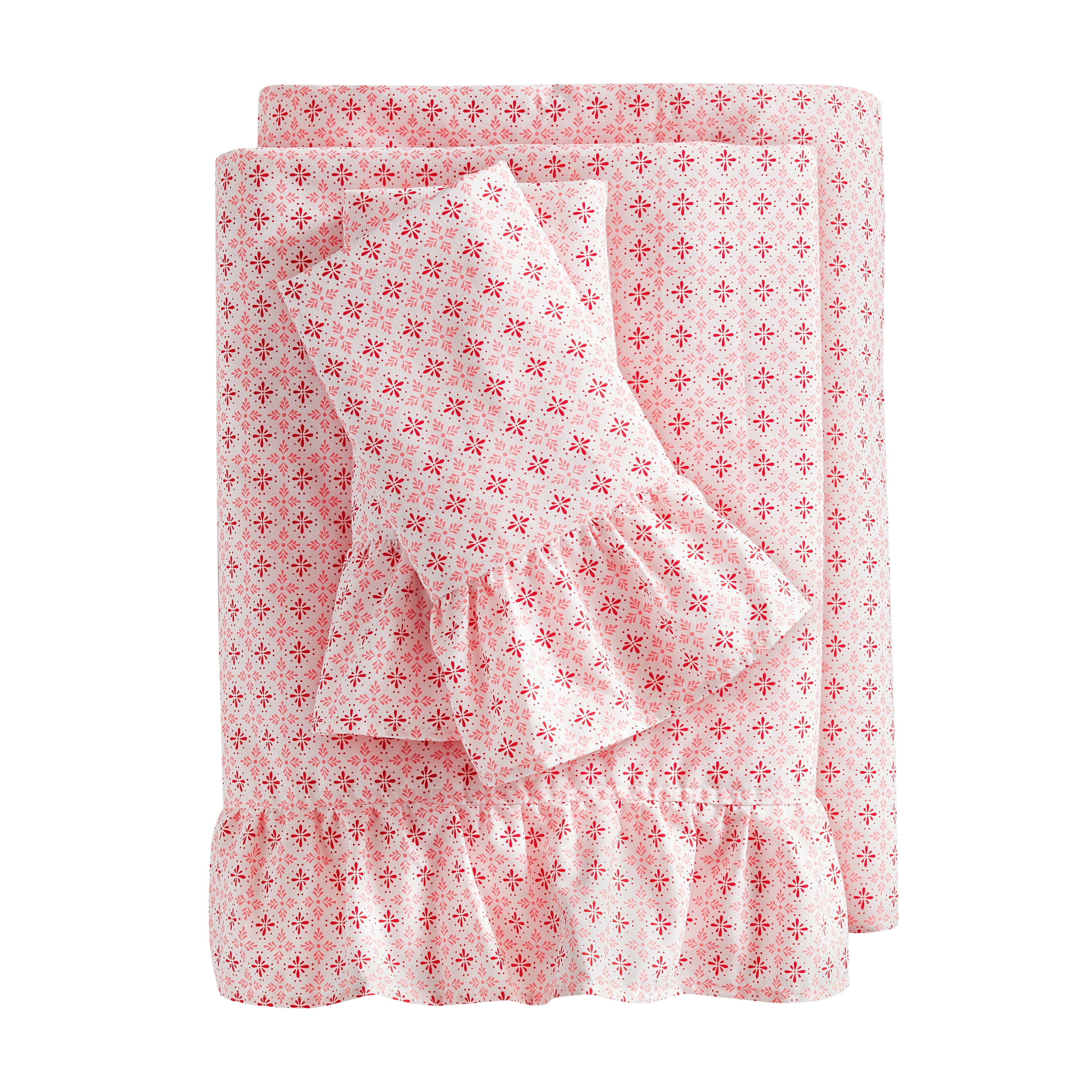 The Pioneer Woman 4-Piece 300 Thread Count Pink Printed Cotton Bed Sheet Set, Full