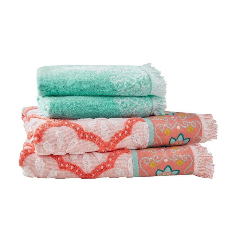 The Pioneer Woman 4 Piece Cotton Bath Towel Set Coral Bell Orange Walmart