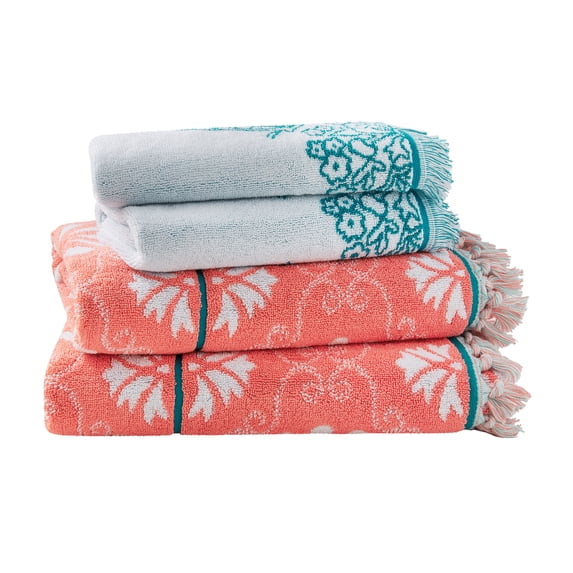 The Pioneer Woman 4 Piece Cotton Bath Towel Set, Coral Bell Orange