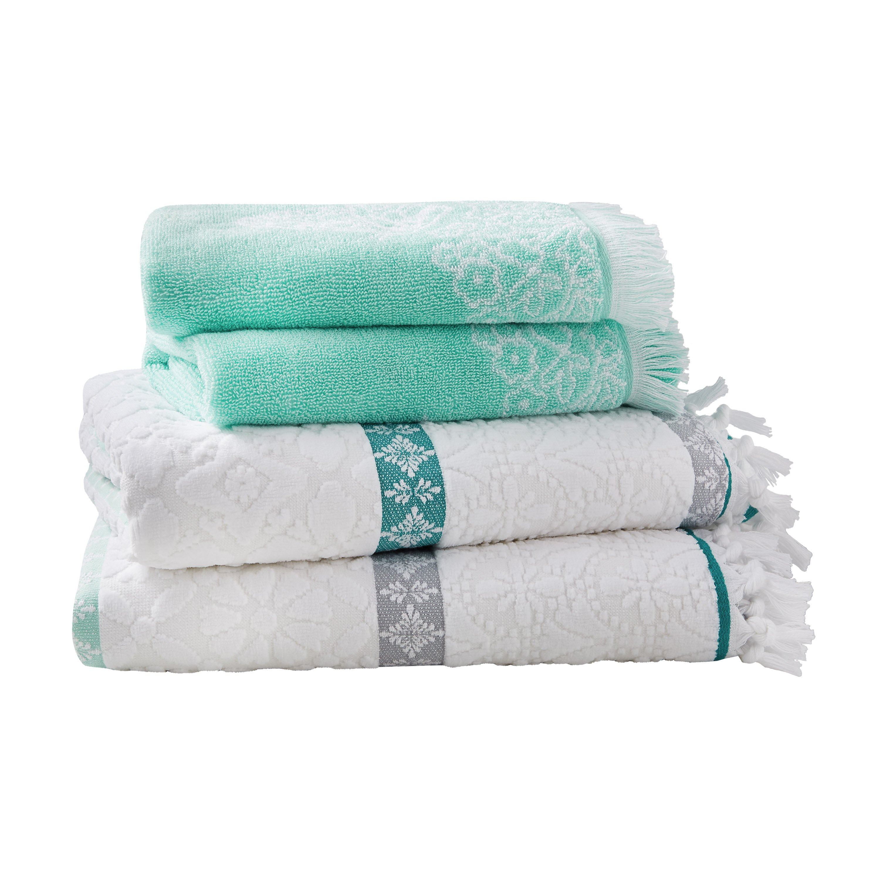 The Pioneer Woman 4 Piece Cotton Bath Towel Set, Soft Silver - image 1 of 5