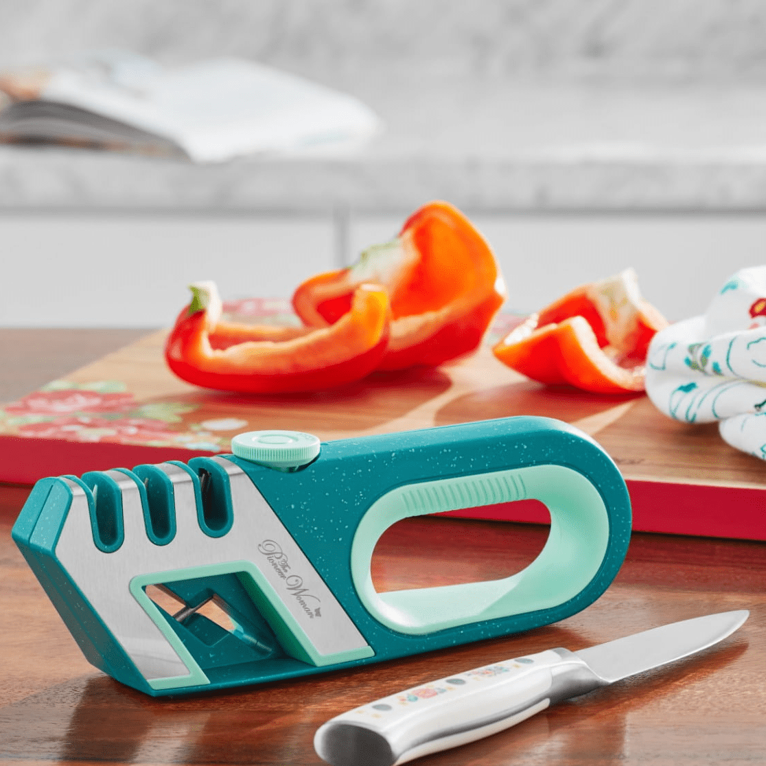 The Pioneer Woman 4 Stage Knife Sharpener, Teal Speckle - Walmart.com