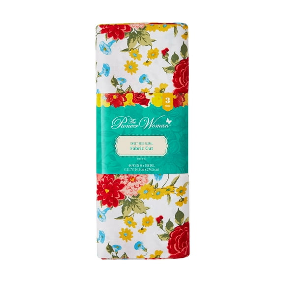 The Pioneer Woman 44" x 3 Yard Cotton Sweet Rose Precut Fabric, White