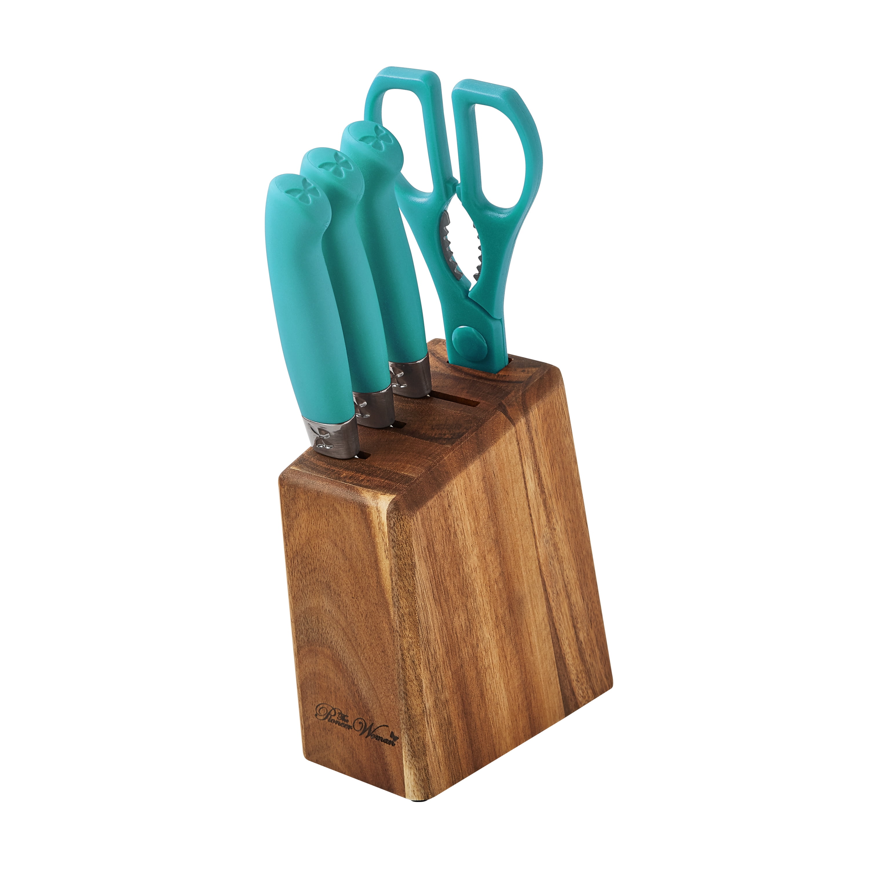 The Pioneer Woman 11-Piece Stainless Steel Knife Block Set, Teal Speckle, Size: 11 Piece