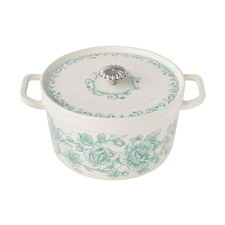 The Pioneer Woman Agatha Enameled Cast Iron 5-Quart Dutch Oven, Green Floral