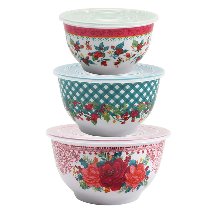 The Pioneer Woman 6-Piece Melamine Cheerful Rose Serving Bowl Set with Lids  