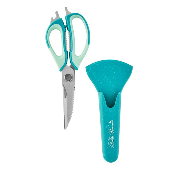 The Pioneer Woman 7-in-1 Kitchen Shears with Blade Cover, Teal Speckle