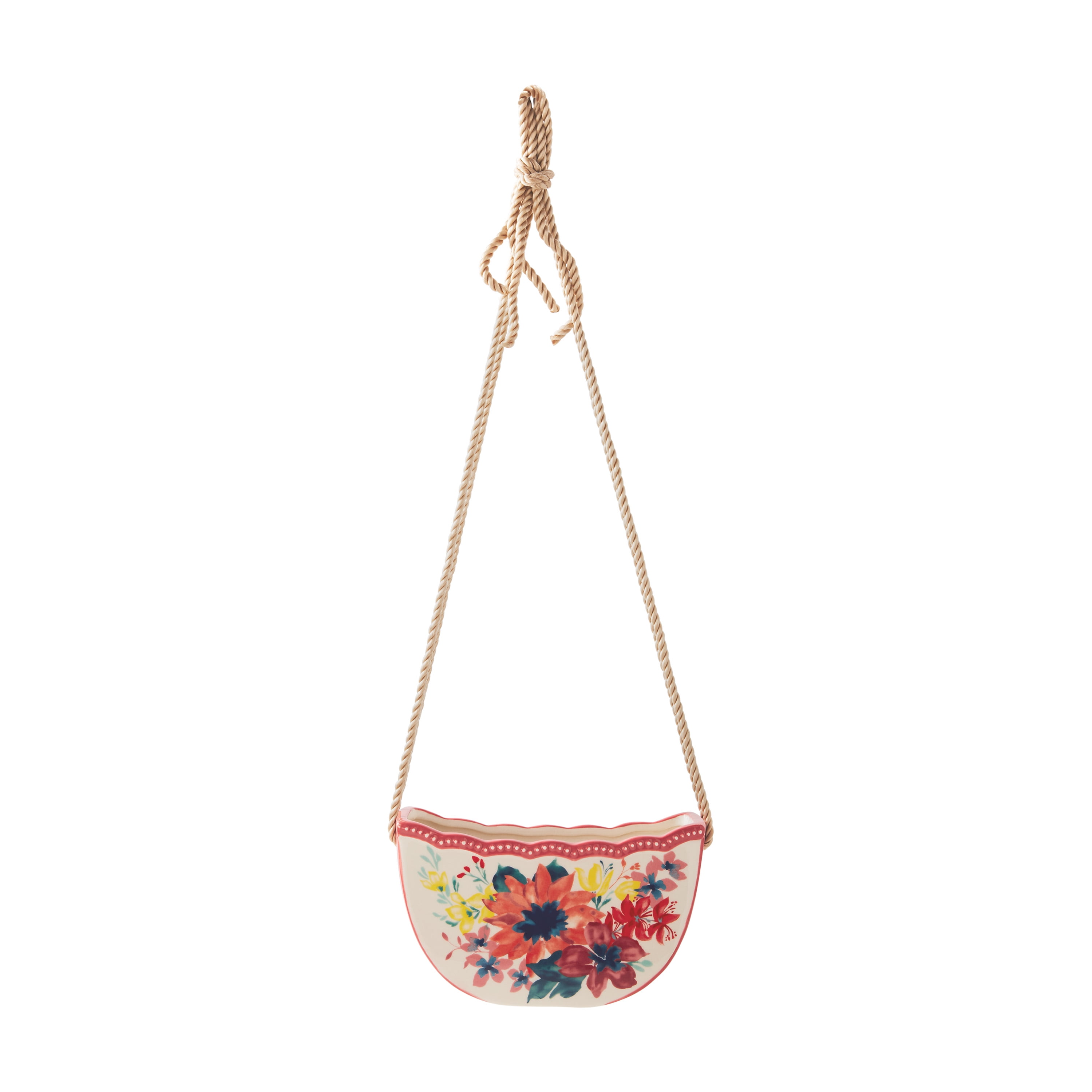 The Pioneer Woman 8 in Floral Ceramic Hanging Planter, Red