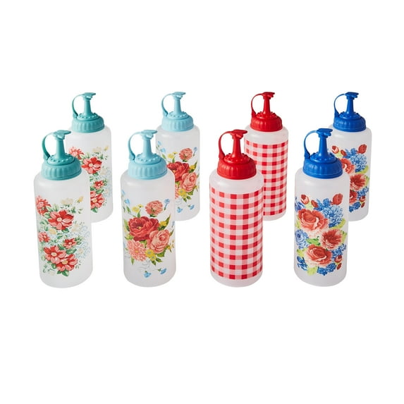 The Pioneer Woman 8-Pack 10-oz. Soft Plastic Squeeze Dispenser Bottles, Assorted Prints