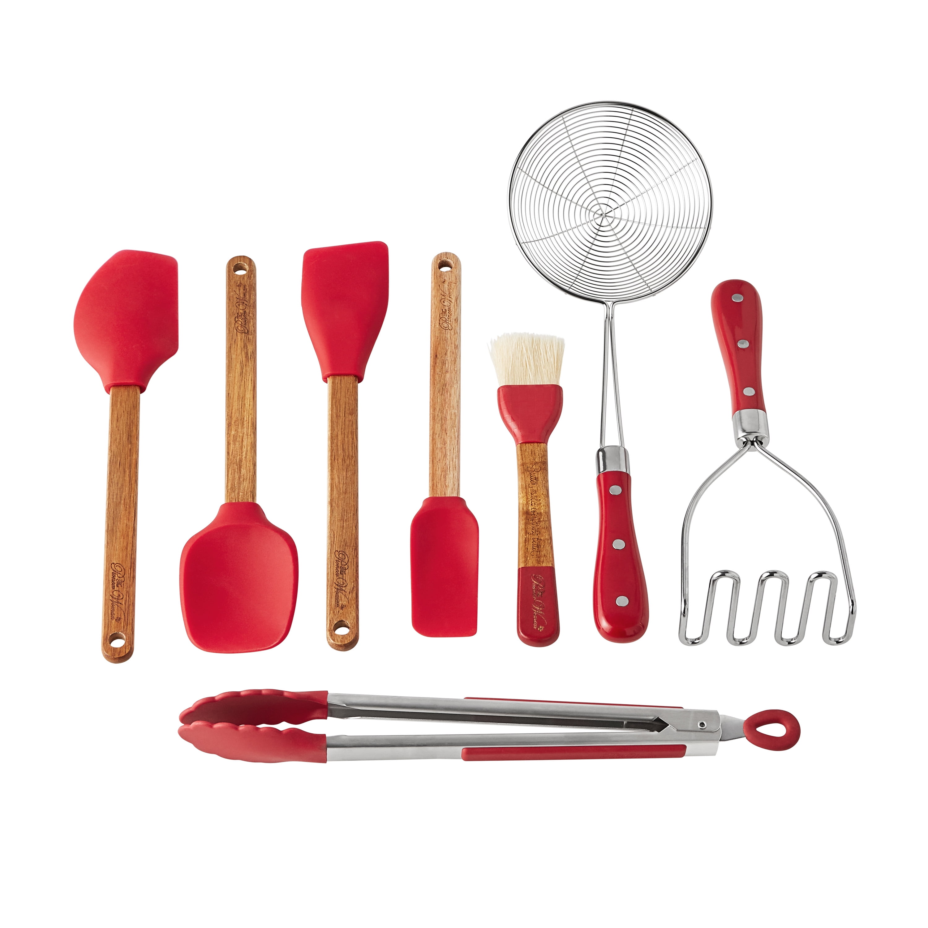 Pure Parker Kitchen Silicone Cooking Utensil 13-Piece Set with Stand Red