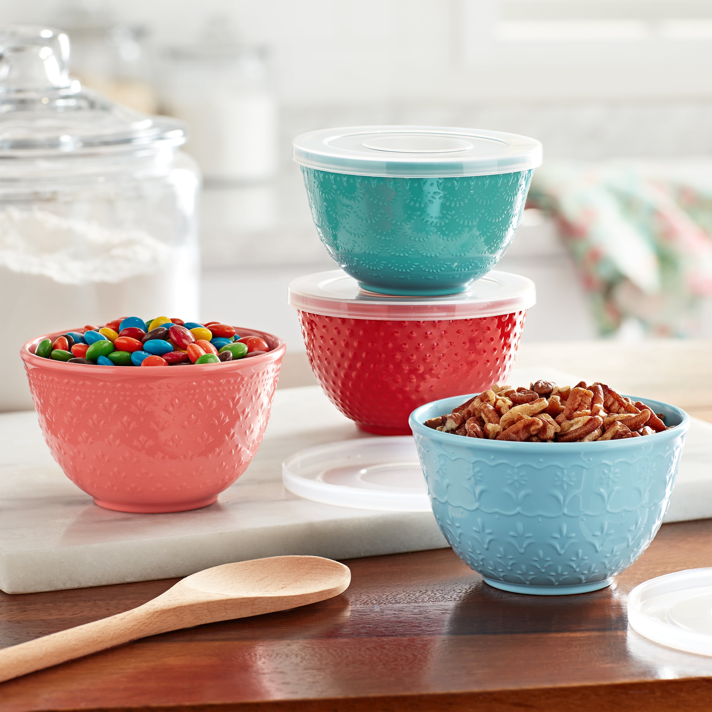 The Pioneer Woman Melamine Mixing Bowl Sets with Lids (Cheerful Rose)