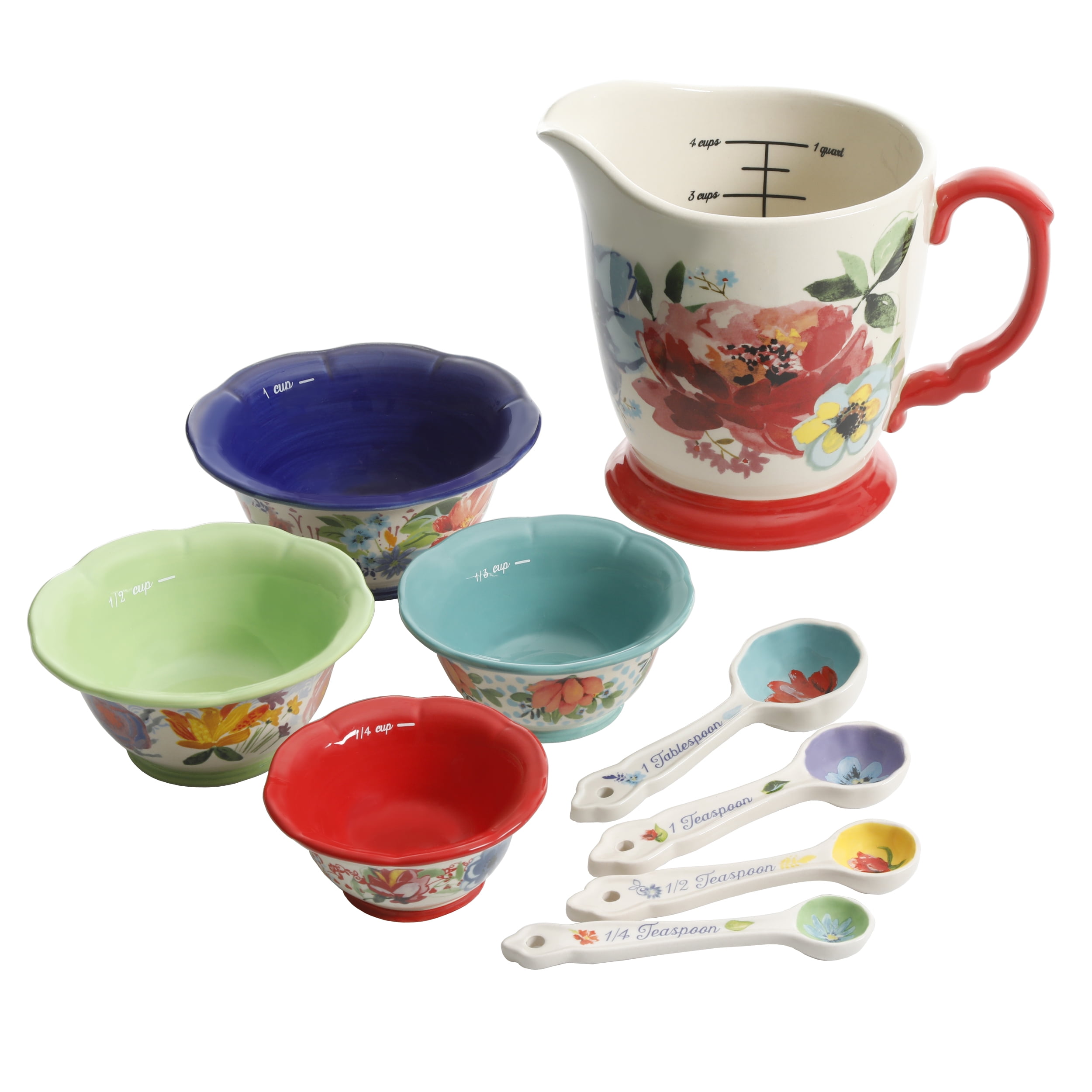 Spring Hand-Painted Stoneware Measuring Cups