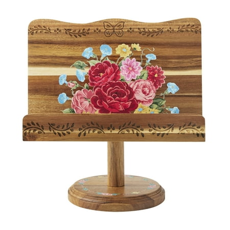 The Pioneer Woman Acacia Wood Kitchen Cookbook Holder Display Stand, Sweet Rose
