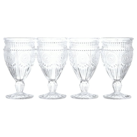 The Pioneer Woman Adeline 12-Ounce Footed Glass Goblets, Set of 4, Clear