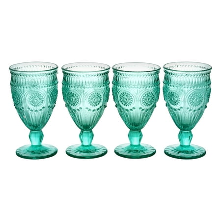 The Pioneer Woman Adeline 12-Ounce Footed Glass Goblets, Set of 4, Tuquoise