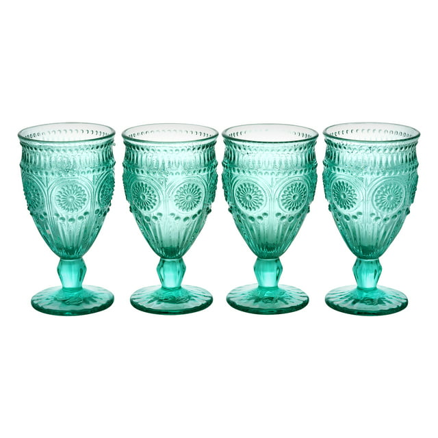 The Pioneer Woman Adeline 12-Ounce Footed Turquoise Glass Goblets, Set of 4