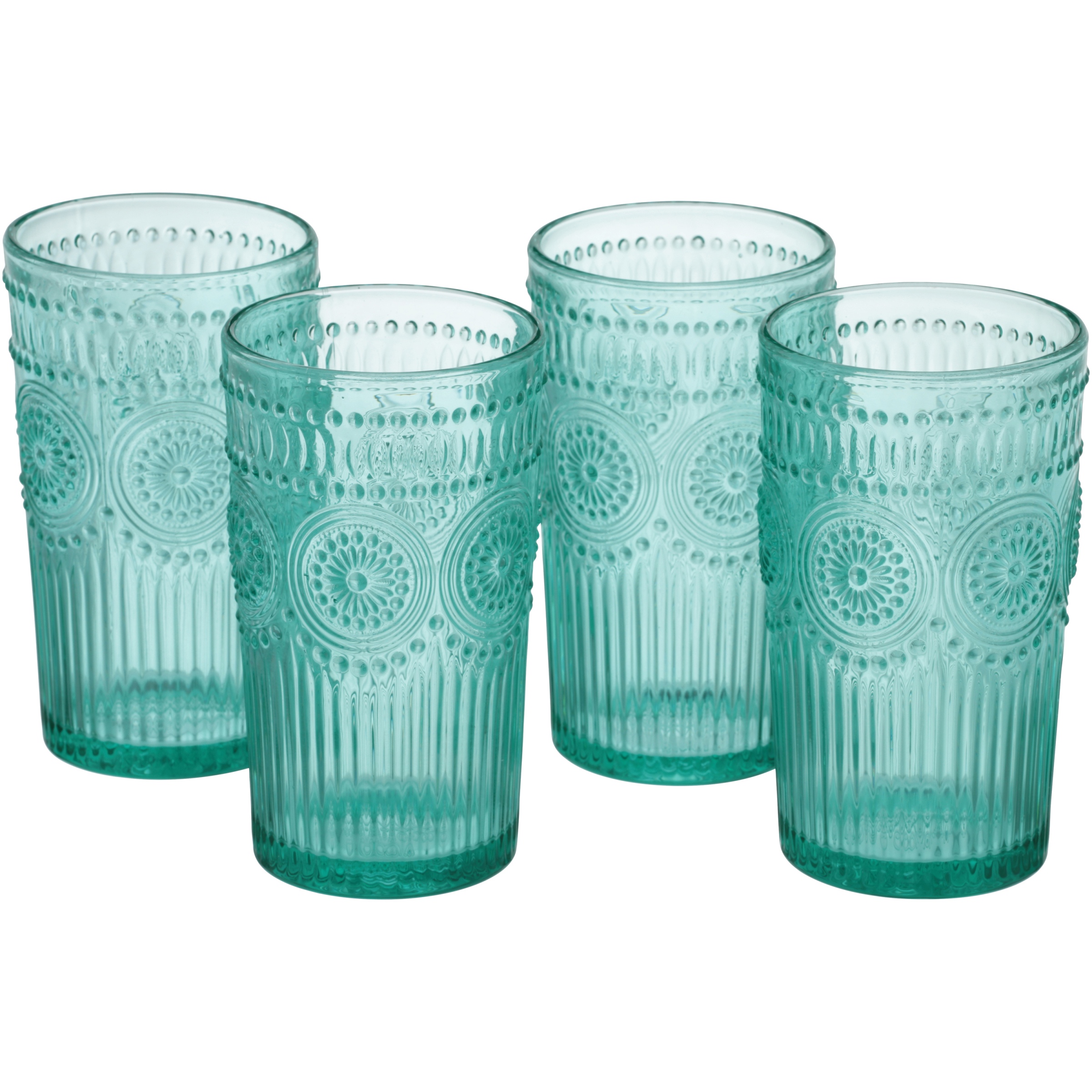 The Pioneer Woman Adeline 16-Ounce Teal Emboss Glass Tumblers, Set of 4 - image 1 of 5