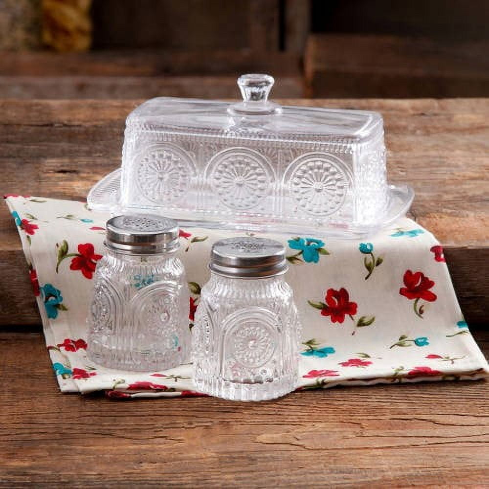 The Pioneer Woman Adeline Clear Glass Butter Dish with Salt and Pepper