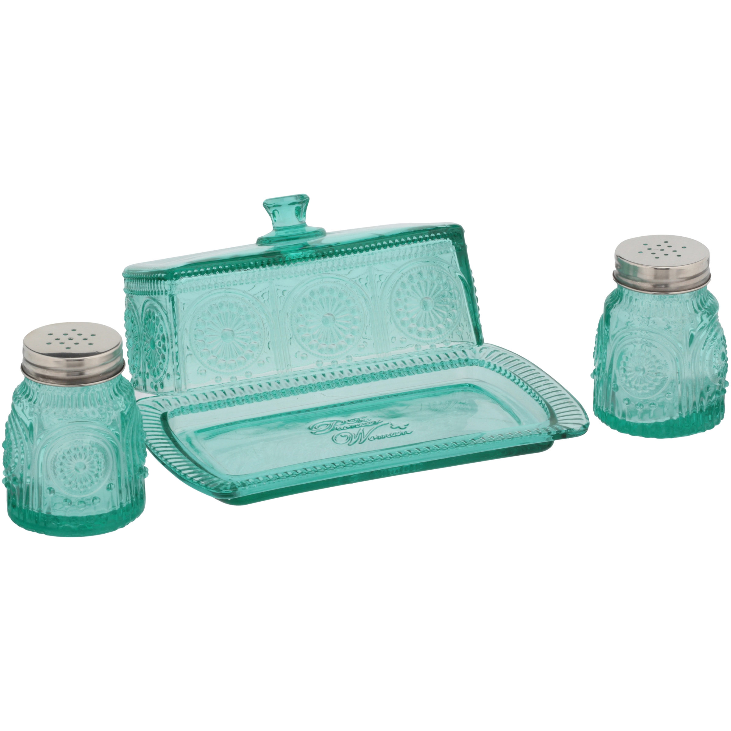 The Pioneer Woman Adeline Glass Butter Dish with Salt And Pepper Shaker Set - image 1 of 9