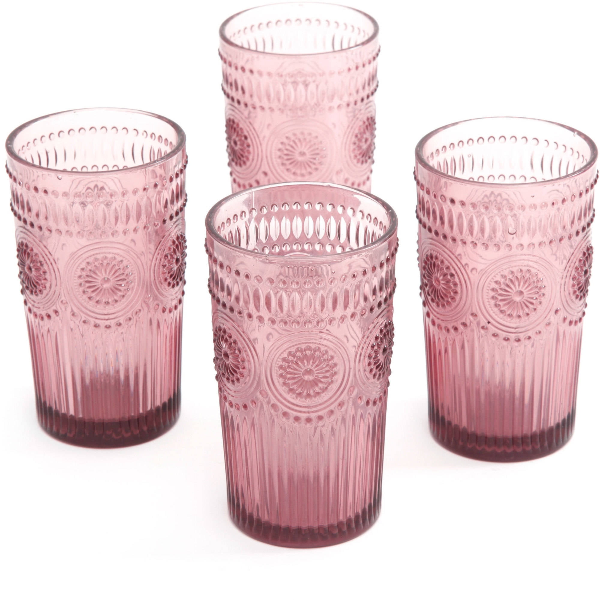 Set of 4 Plum Amethyst Glass 12 oz Tumbler Drinking Glasses - Ruby