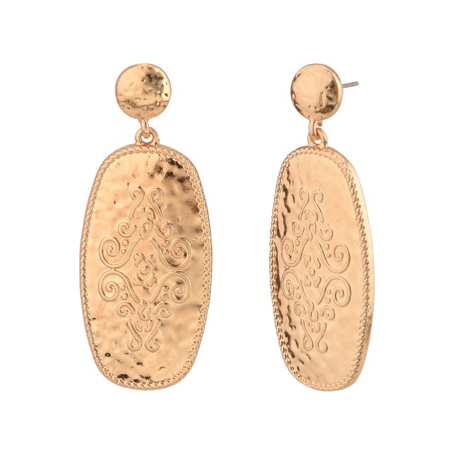 The Pioneer Woman Adult Female Metal Gold-Tone Hammered Rectangular Etched Fish-Hook Drop Earring