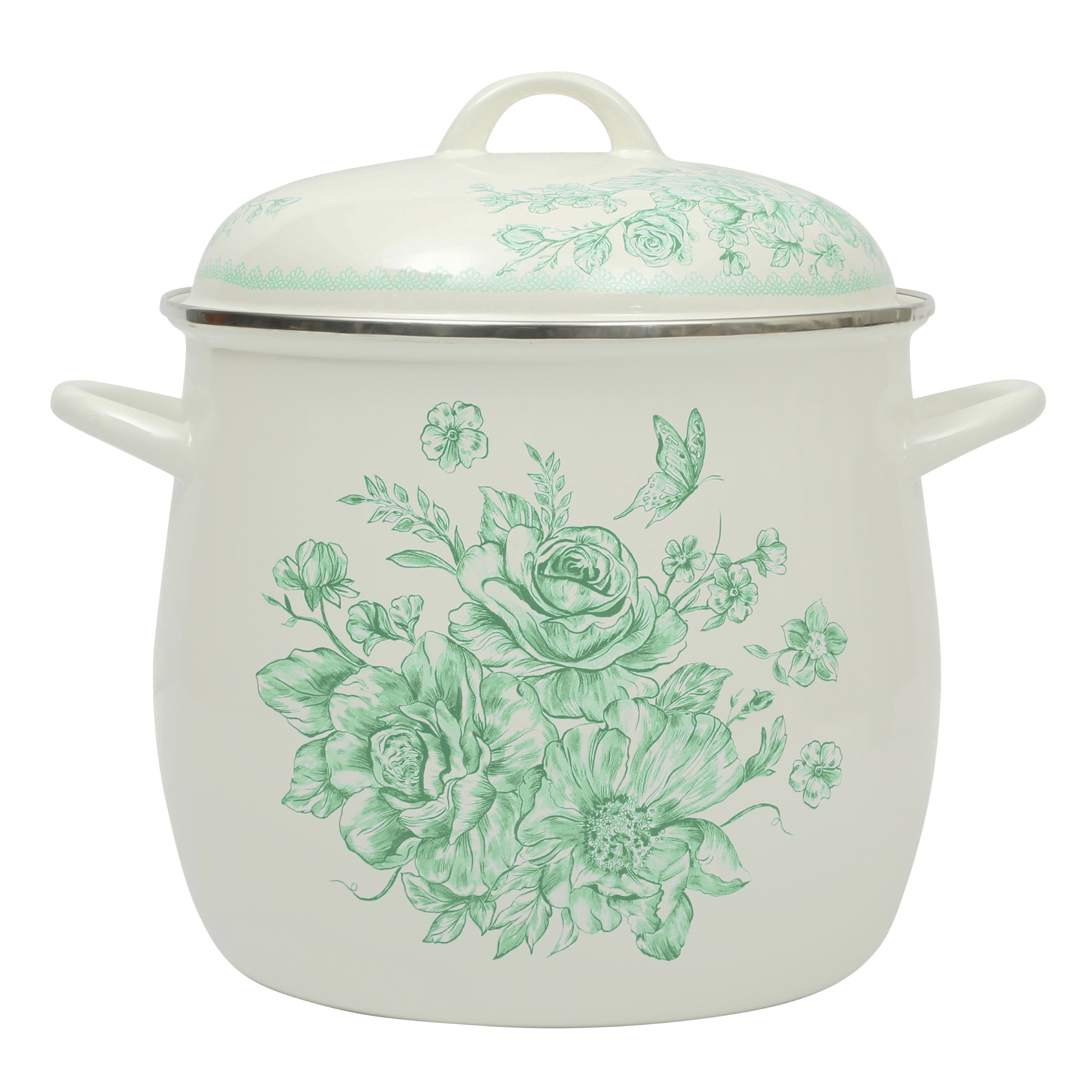 The Pioneer Woman Agatha 12-Quart Enamel on Steel Stock Pot, Green