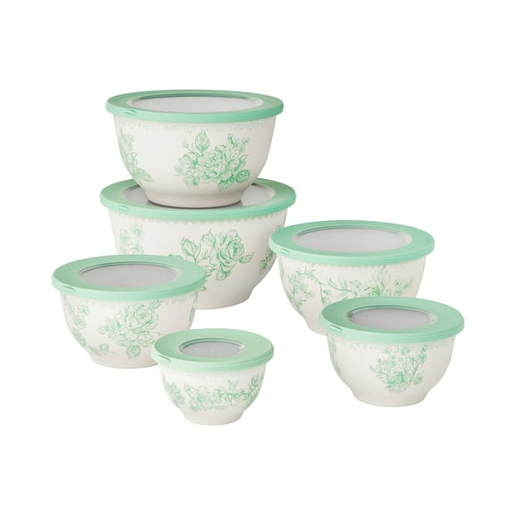 The Pioneer Woman Agatha 12-Piece Bamboo Melamine Nesting Mixing Bowl Set, Green