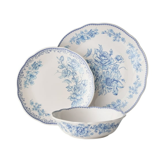 The Pioneer Woman Agatha 12-Piece Stoneware Dinnerware Set, Blue