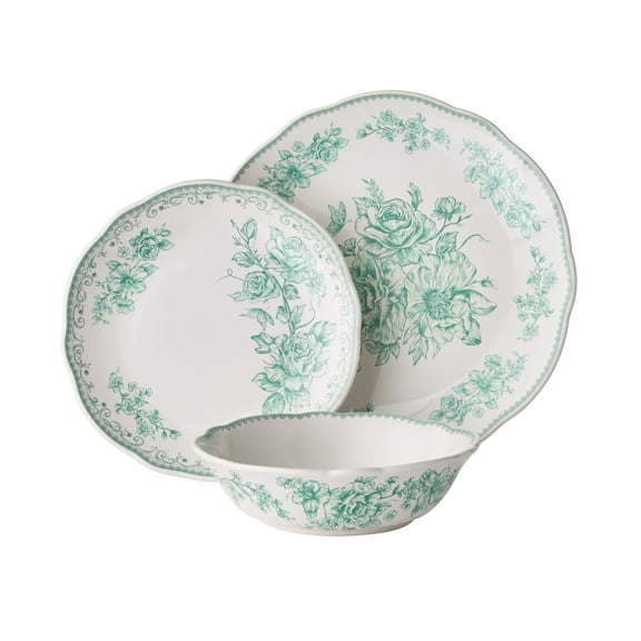 The Pioneer Woman Agatha 12-Piece Stoneware Dinnerware Set, Green
