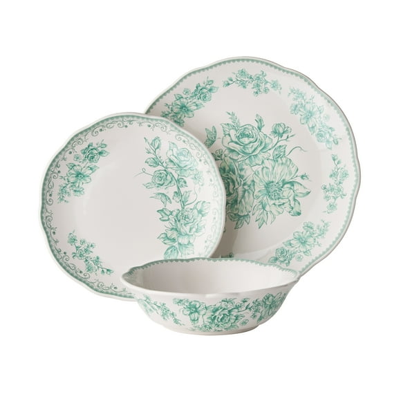 The Pioneer Woman Agatha 12-Piece Stoneware Dinnerware Set, Green