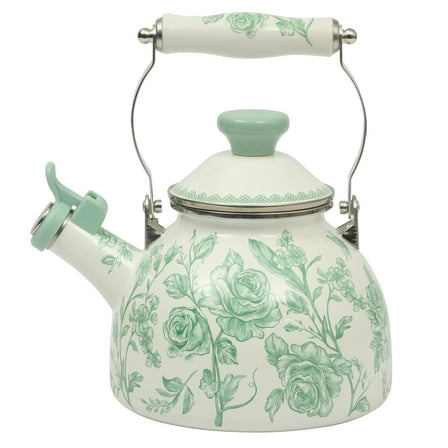 The Pioneer Woman Agatha Enamel on Steel 2.0-Quart Whistling Tea Kettle Pot, Green