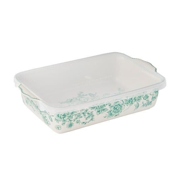 The Pioneer Woman Agatha Rectangular Baker with Lid, 9" x 13", Green