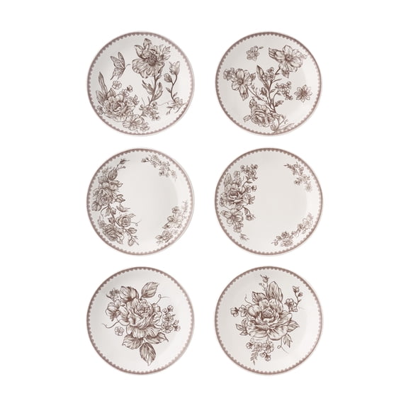 The Pioneer Woman Agatha Stoneware Appetizer Plate, Brown, Set of 6